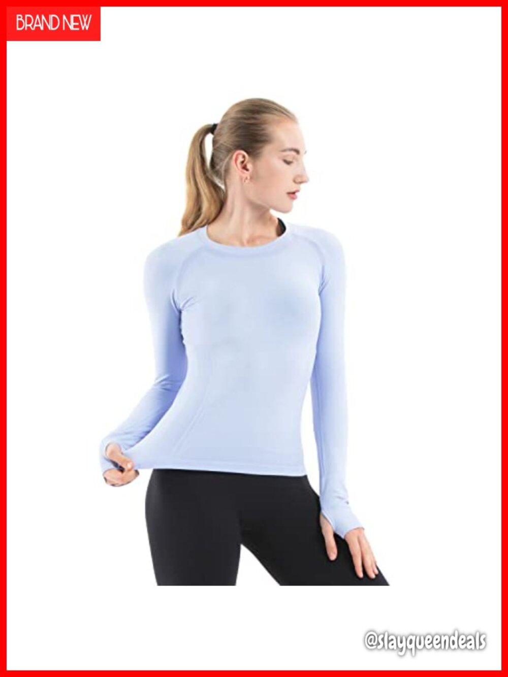 Seamless Long Sleeve Workout Top Thumb Holes Crewneck Gym Yoga